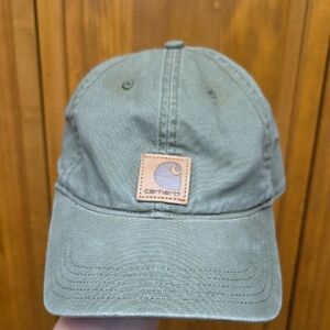 Carhartt Odessa Hat Olive Green Canvas w/ Leather Patch Logo Strapback
